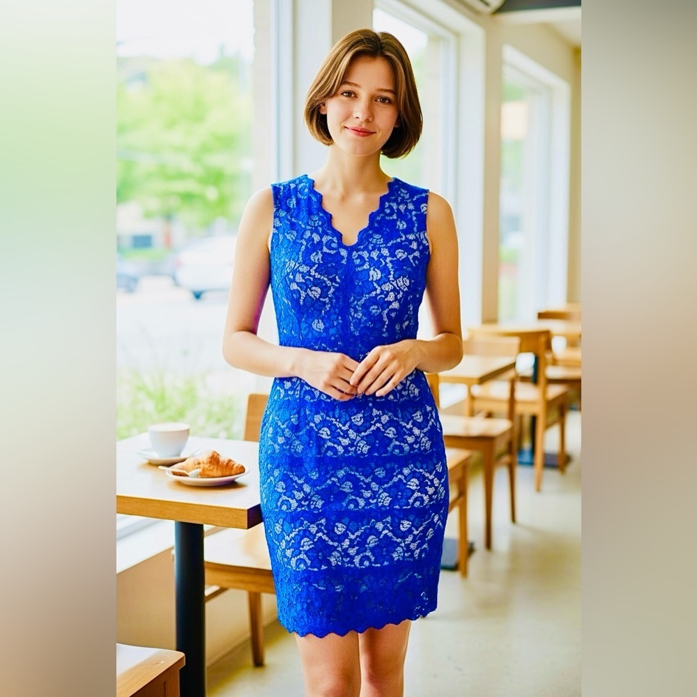 Belle Badgley Mischka Royal Blue Lace Bodycon Dress 6